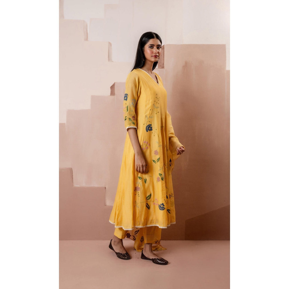 AM by Anita Mittal Yellow Falak Anarkali Kurta with Pant and Dupatta
