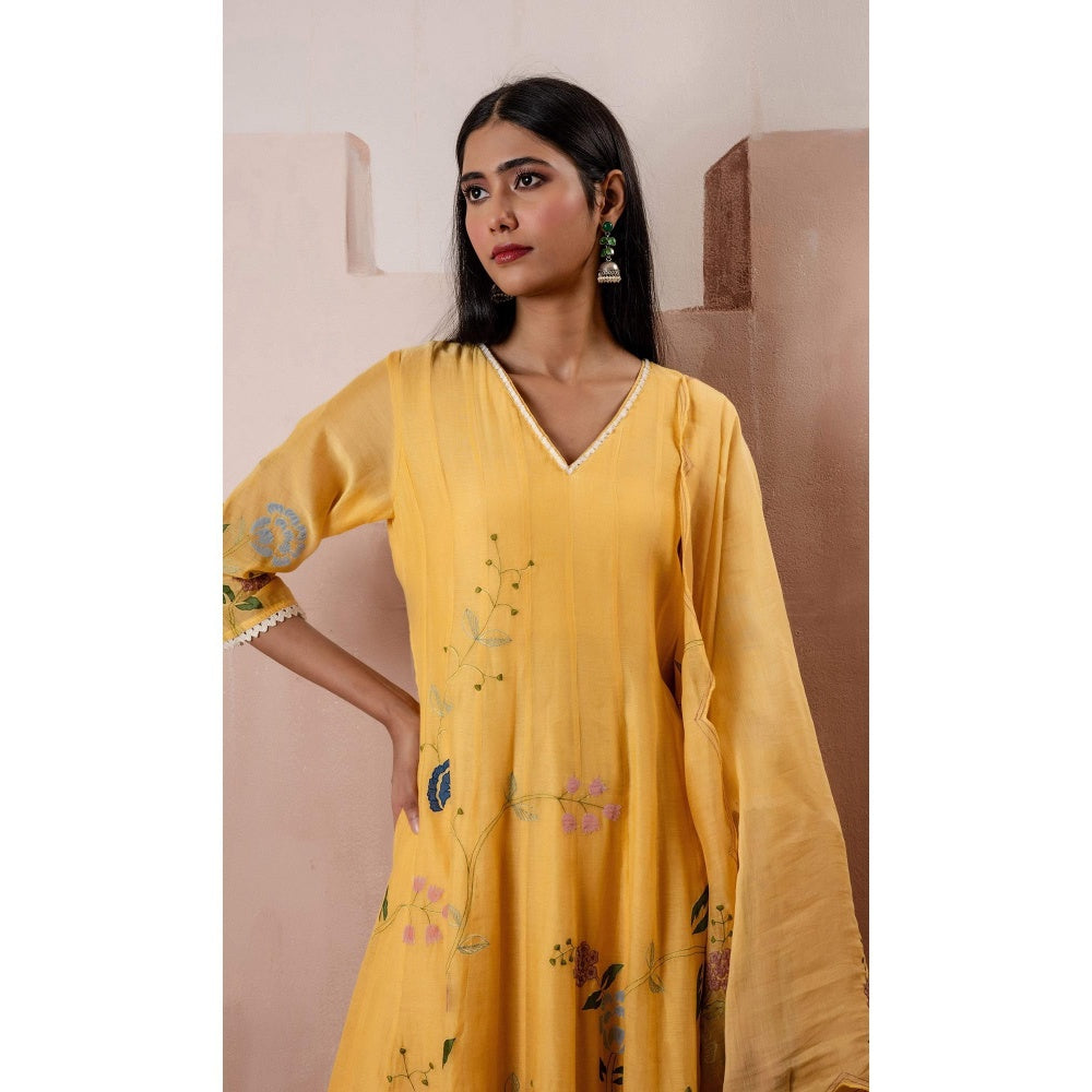AM by Anita Mittal Yellow Falak Anarkali Kurta with Pant and Dupatta