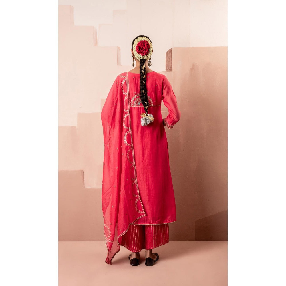 AM by Anita Mittal Chaand A-Line Pink Kurta with Pant and Dupatta