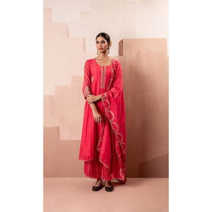 AM by Anita Mittal Chaand A-Line Pink Kurta with Pant and Dupatta