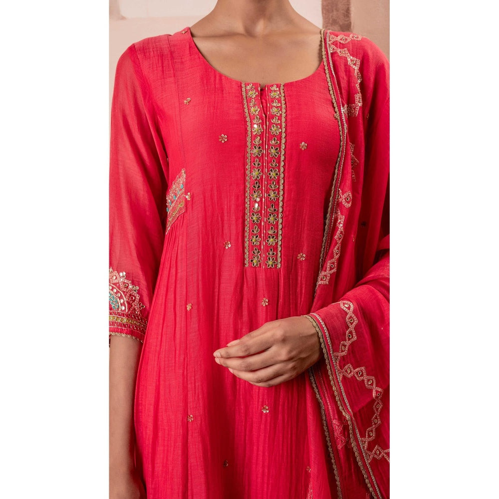 AM by Anita Mittal Chaand A-Line Pink Kurta with Pant and Dupatta