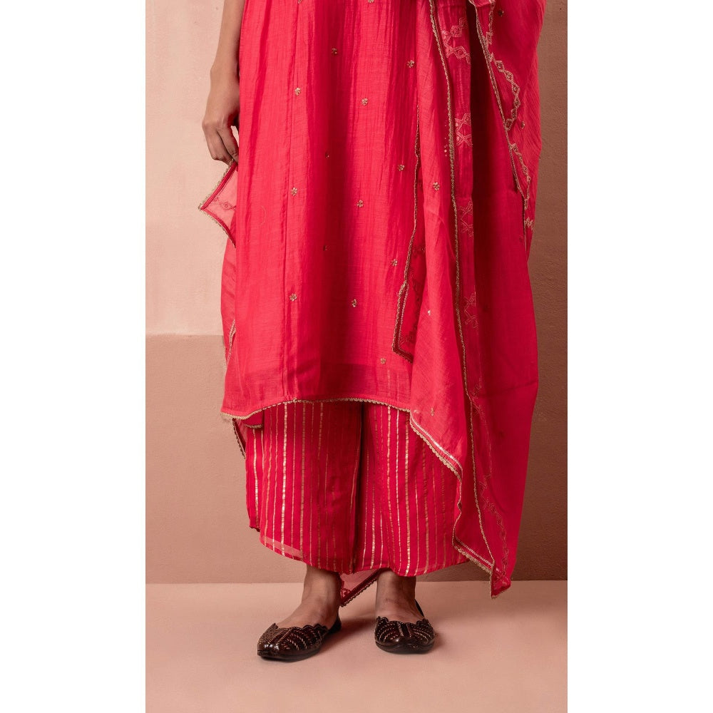 AM by Anita Mittal Chaand A-Line Pink Kurta with Pant and Dupatta