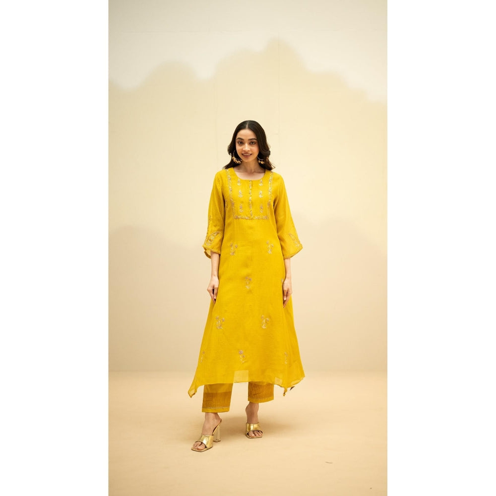 AM by Anita Mittal Chandini Yellow Kurta with Pant and Dupatta