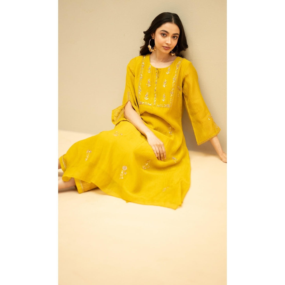 AM by Anita Mittal Chandini Yellow Kurta with Pant and Dupatta