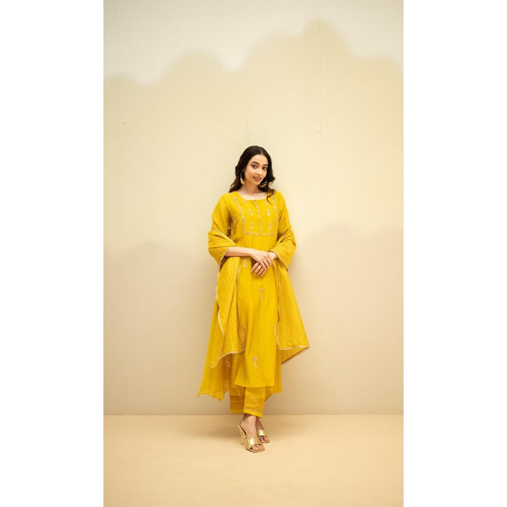 AM by Anita Mittal Chandini Yellow Kurta with Pant and Dupatta