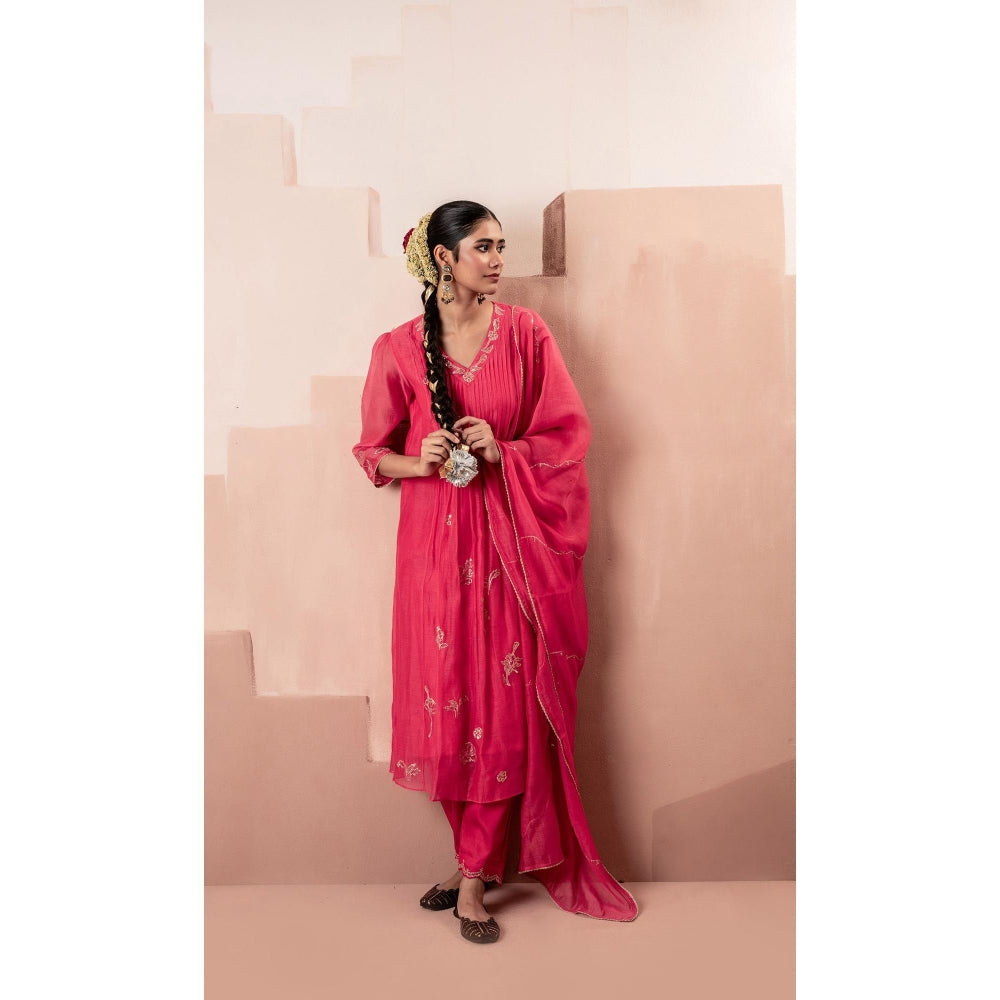 AM by Anita Mittal Gul A-Line Pink Kurta with Pant and Dupatta