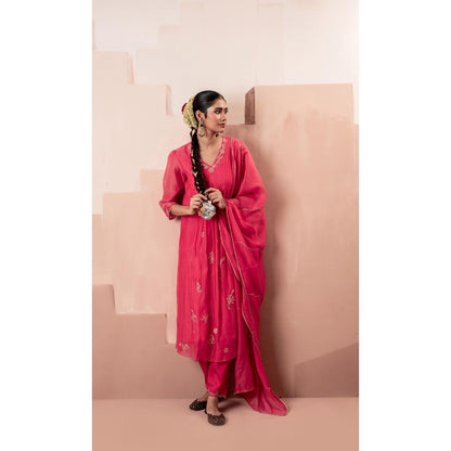 AM by Anita Mittal Gul A-Line Pink Kurta with Pant and Dupatta