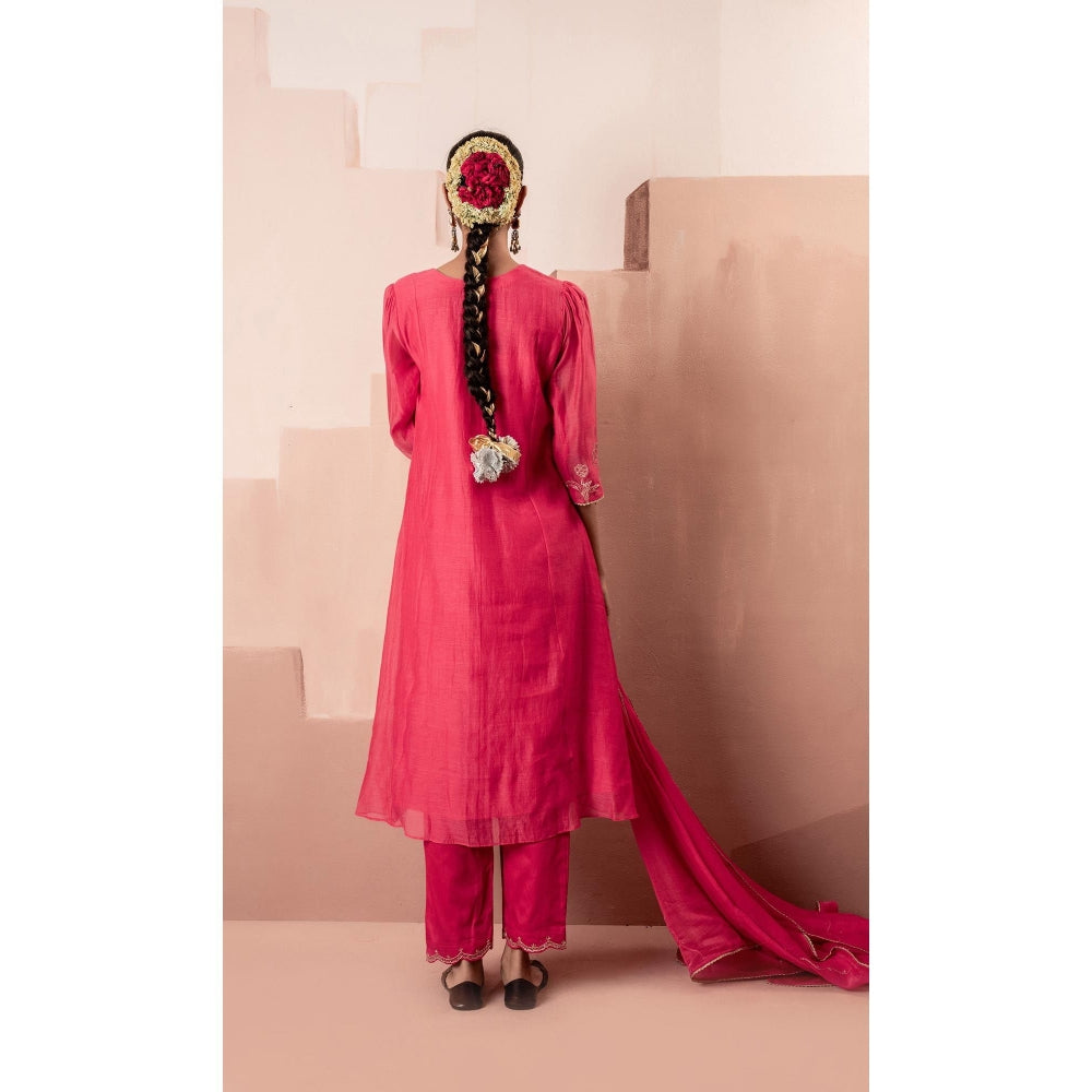 AM by Anita Mittal Gul A-Line Pink Kurta with Pant and Dupatta