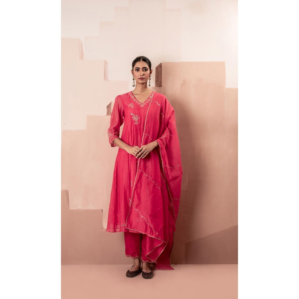 AM by Anita Mittal Gul A-Line Pink Kurta with Pant and Dupatta