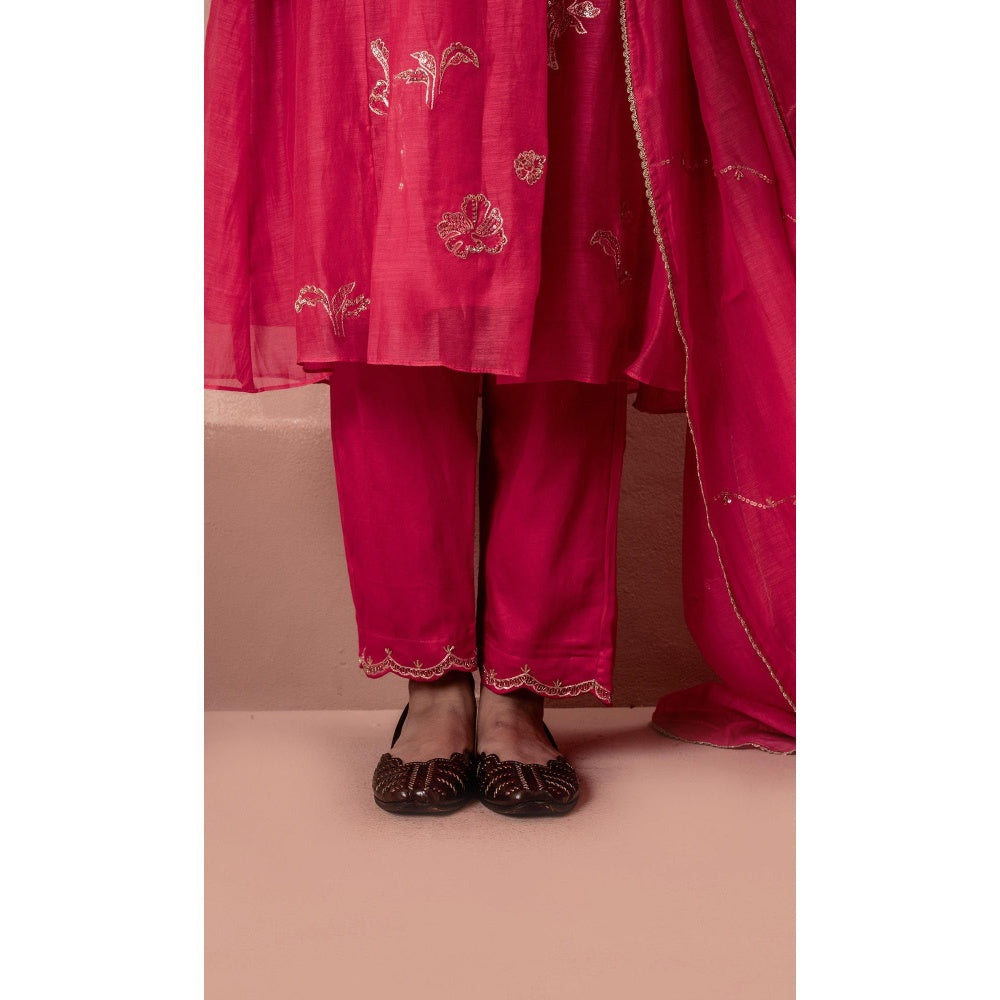 AM by Anita Mittal Gul A-Line Pink Kurta with Pant and Dupatta