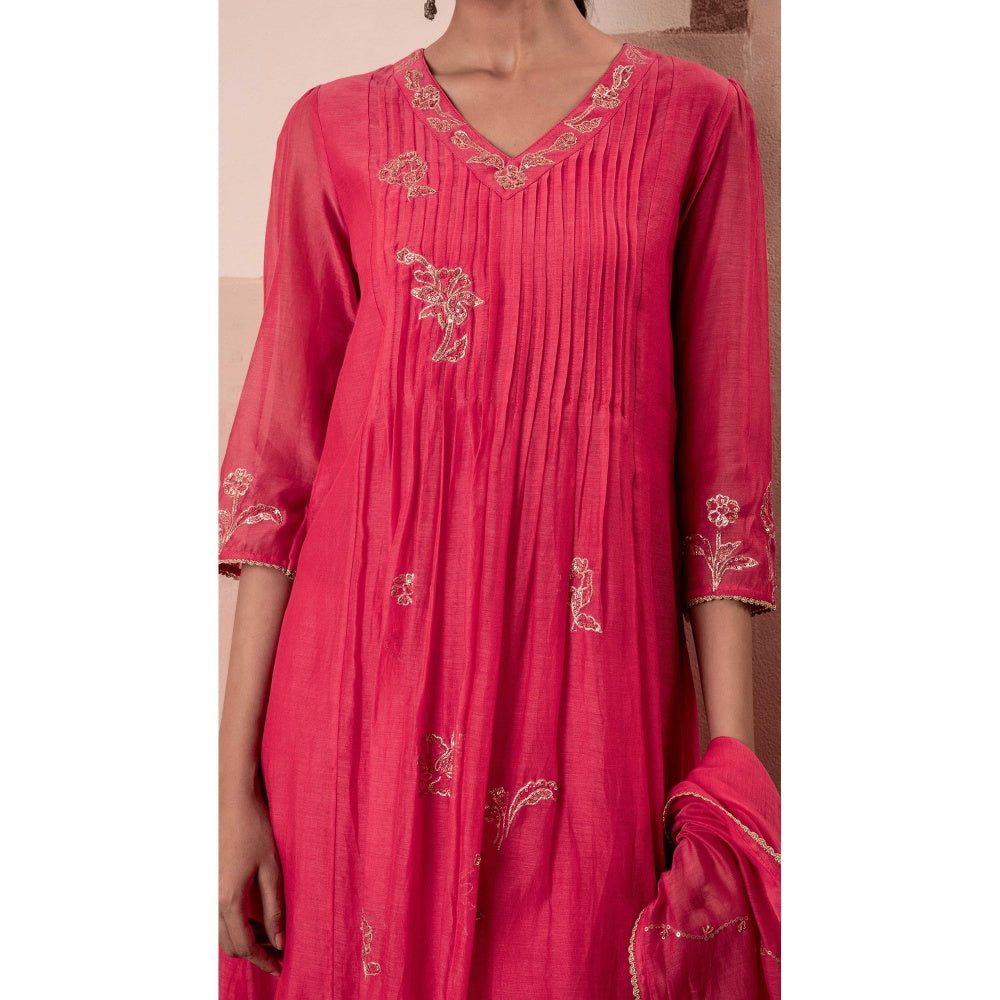 AM by Anita Mittal Gul A-Line Pink Kurta with Pant and Dupatta