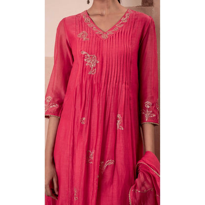 AM by Anita Mittal Gul A-Line Pink Kurta with Pant and Dupatta