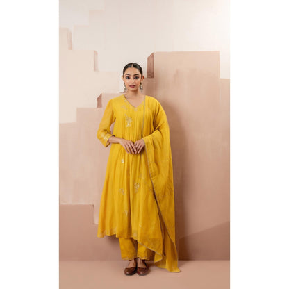 AM by Anita Mittal Gul A-Line Yellow Kurta with Pant and Dupatta