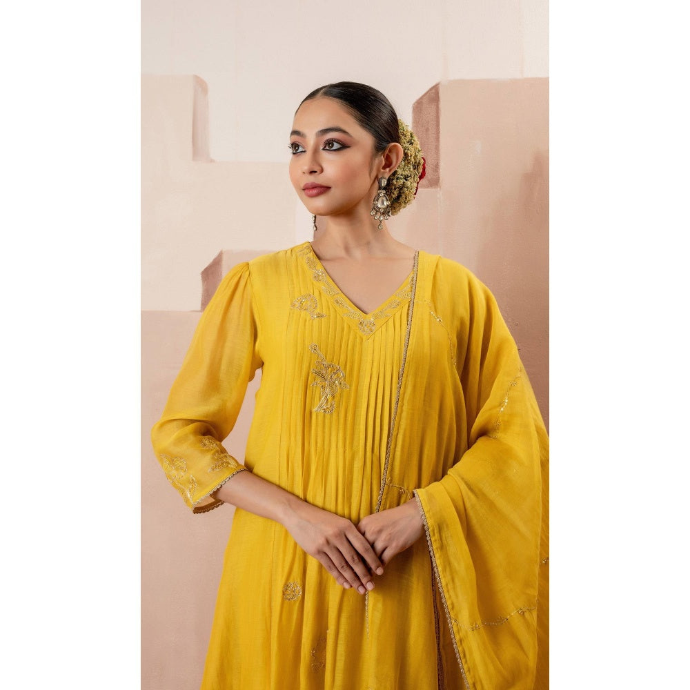 AM by Anita Mittal Gul A-Line Yellow Kurta with Pant and Dupatta