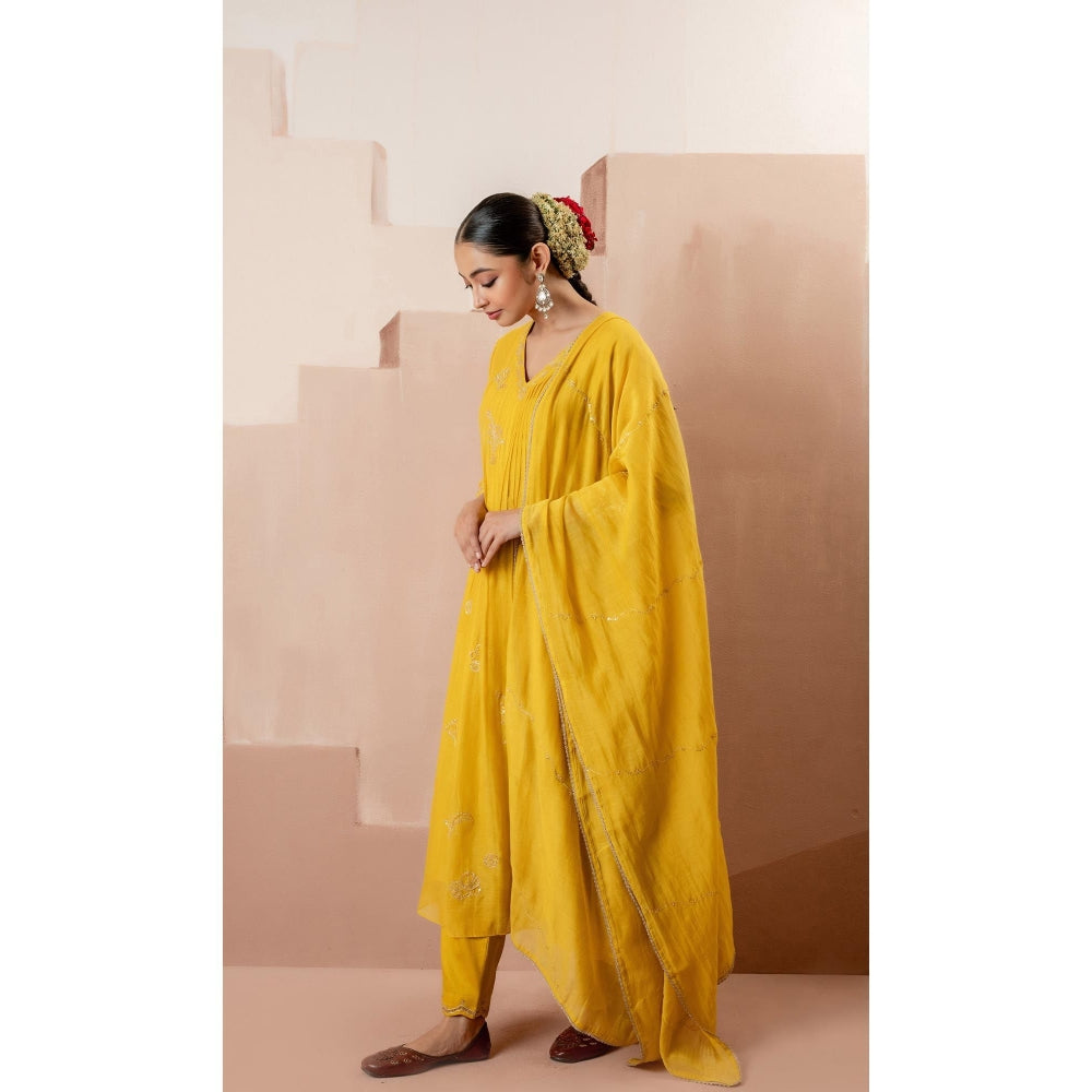 AM by Anita Mittal Gul A-Line Yellow Kurta with Pant and Dupatta