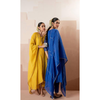 AM by Anita Mittal Gul A-Line Yellow Kurta with Pant and Dupatta