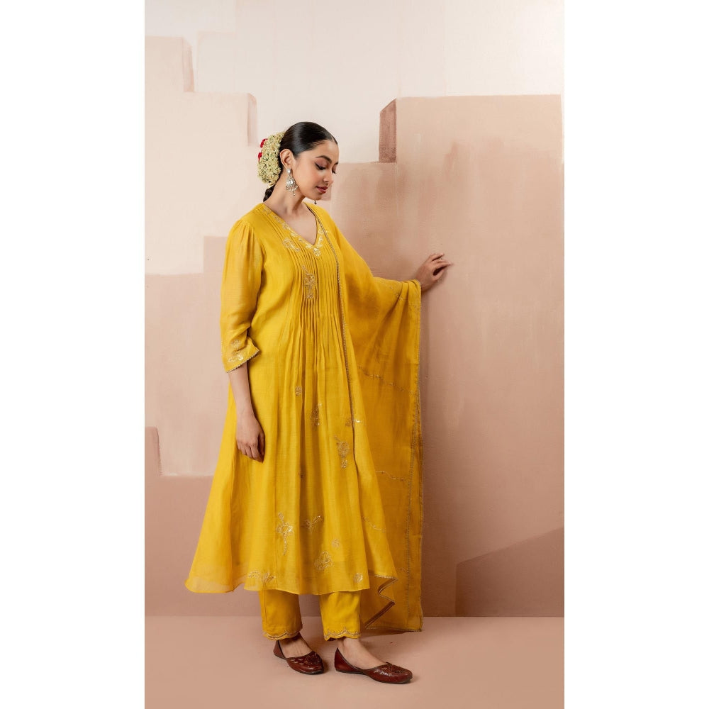 AM by Anita Mittal Gul A-Line Yellow Kurta with Pant and Dupatta