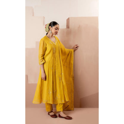 AM by Anita Mittal Gul A-Line Yellow Kurta with Pant and Dupatta