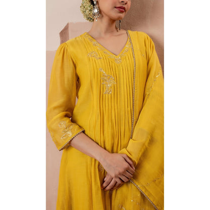 AM by Anita Mittal Gul A-Line Yellow Kurta with Pant and Dupatta
