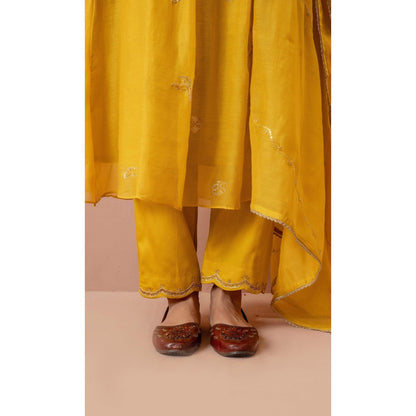 AM by Anita Mittal Gul A-Line Yellow Kurta with Pant and Dupatta