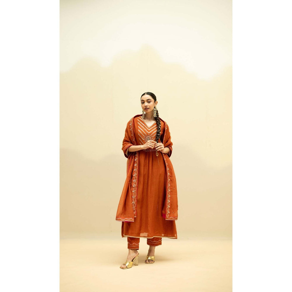 AM by Anita Mittal Jhoomar Orange Kurta with Pant and Dupatta