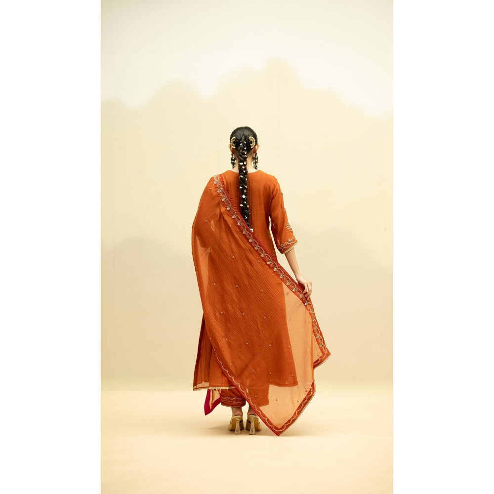 AM by Anita Mittal Jhoomar Orange Kurta with Pant and Dupatta