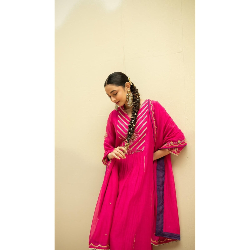 AM by Anita Mittal Jhoomar Pink Kurta with Pant and Dupatta