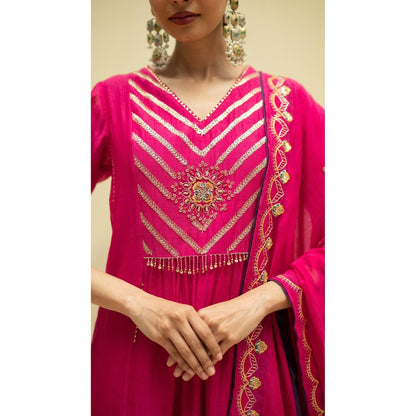 AM by Anita Mittal Jhoomar Pink Kurta with Pant and Dupatta
