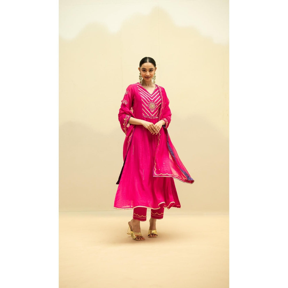 AM by Anita Mittal Jhoomar Pink Kurta with Pant and Dupatta