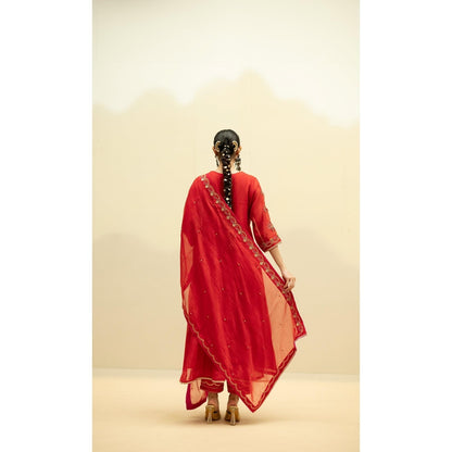 AM by Anita Mittal Jhoomar Red Kurta with Pant and Dupatta