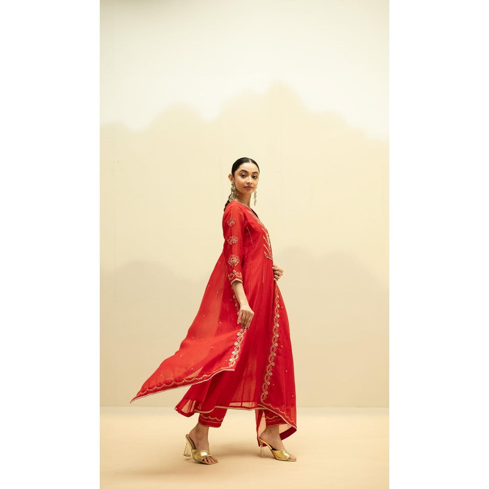 AM by Anita Mittal Jhoomar Red Kurta with Pant and Dupatta