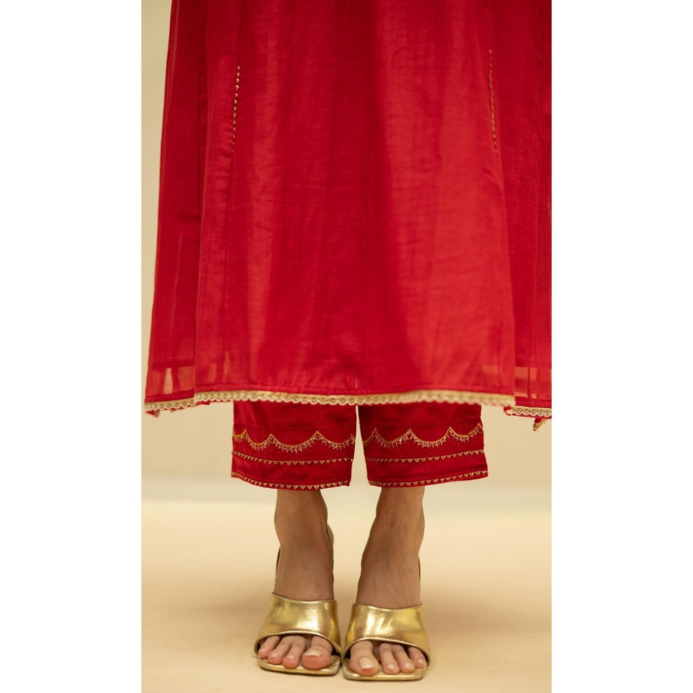 AM by Anita Mittal Jhoomar Red Kurta with Pant and Dupatta