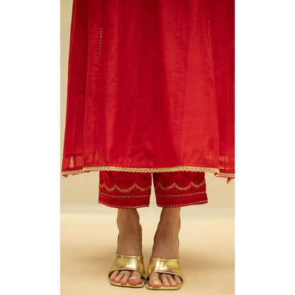 AM by Anita Mittal Jhoomar Red Kurta with Pant and Dupatta