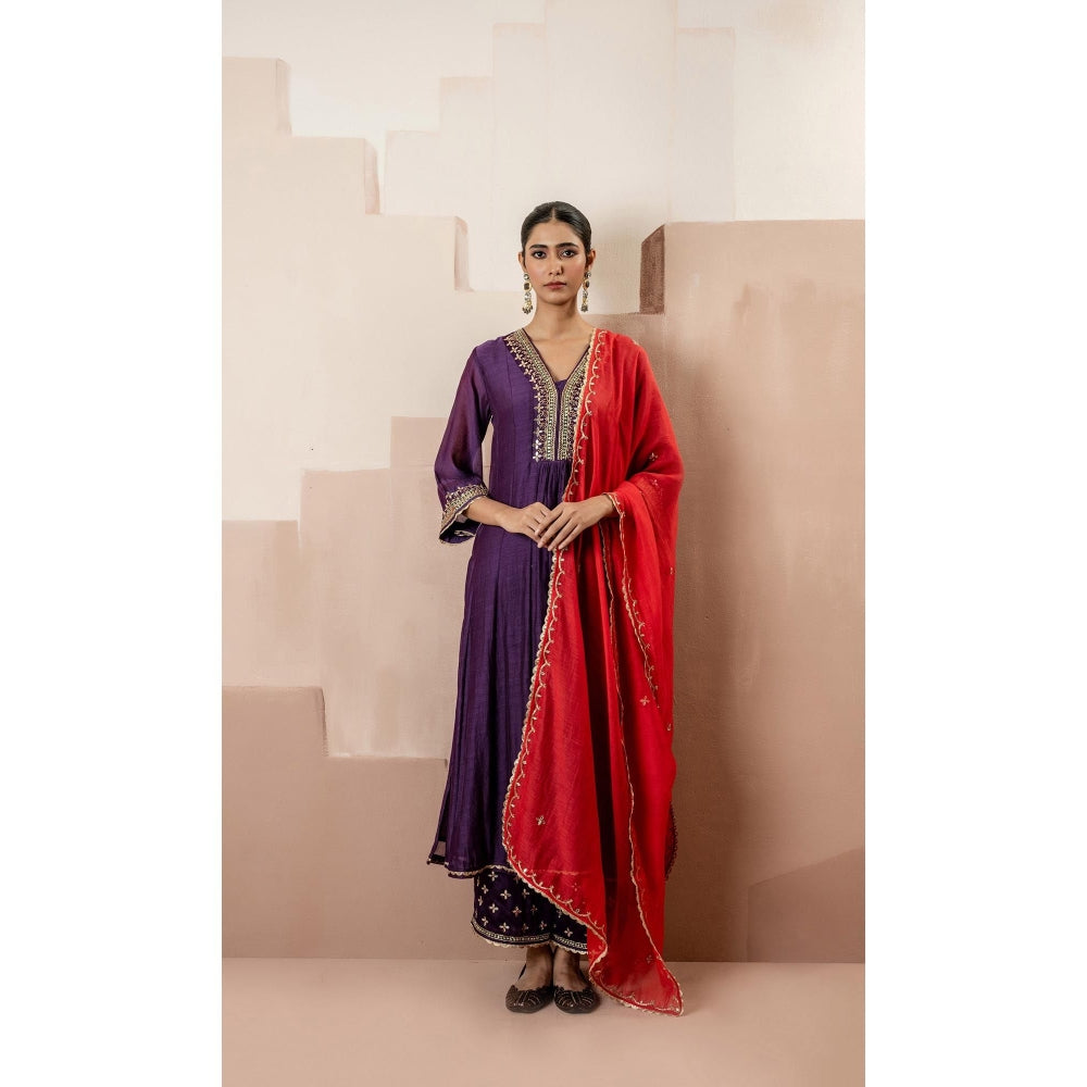 AM by Anita Mittal Sunehri A-Line Purple Anarkali with Pant and Dupatta