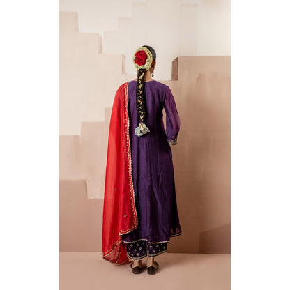 AM by Anita Mittal Sunehri A-Line Purple Anarkali with Pant and Dupatta