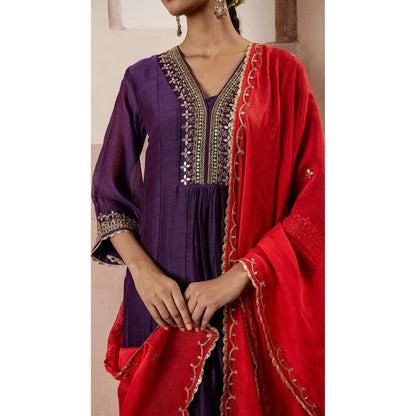 AM by Anita Mittal Sunehri A-Line Purple Anarkali with Pant and Dupatta