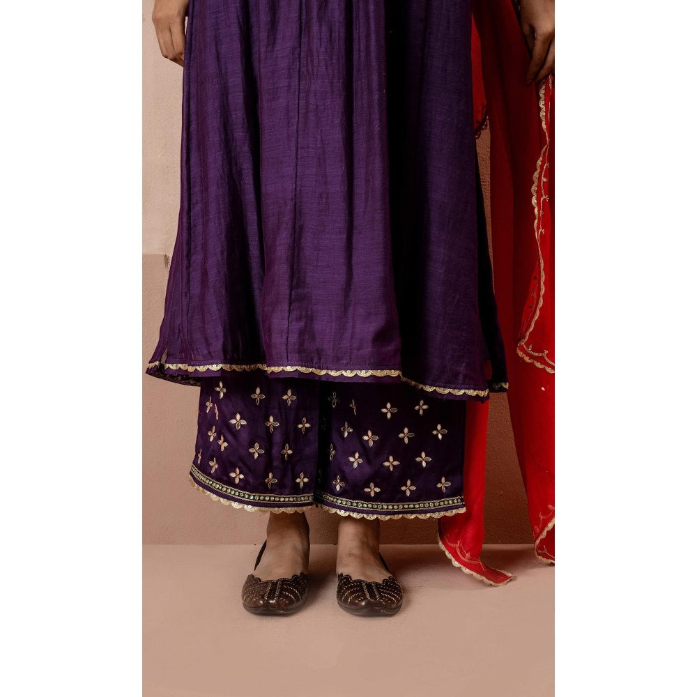 AM by Anita Mittal Sunehri A-Line Purple Anarkali with Pant and Dupatta