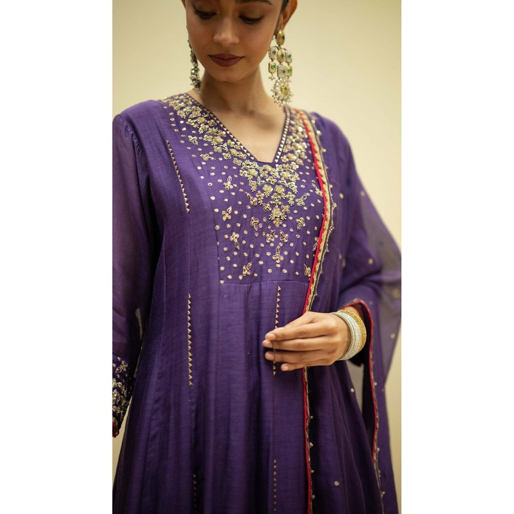 AM by Anita Mittal Taarini Purple Anarkali Kurta with Pant and Dupatta