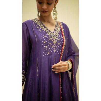 AM by Anita Mittal Taarini Purple Anarkali Kurta with Pant and Dupatta