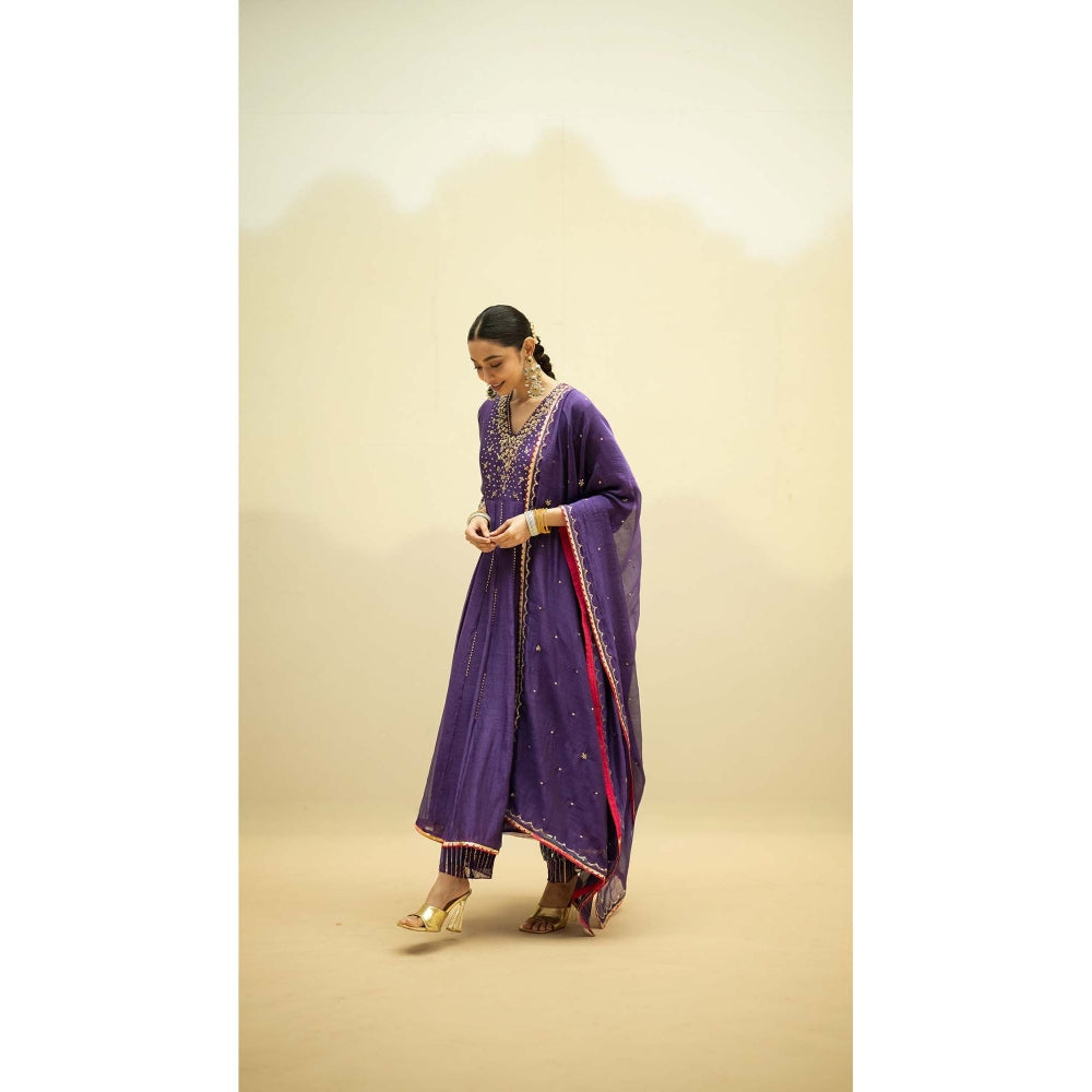 AM by Anita Mittal Taarini Purple Anarkali Kurta with Pant and Dupatta