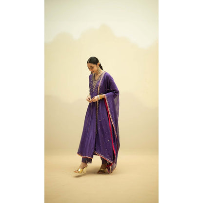 AM by Anita Mittal Taarini Purple Anarkali Kurta with Pant and Dupatta