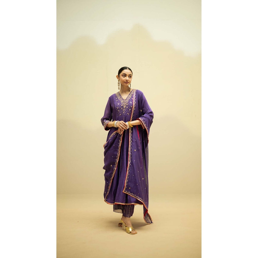 AM by Anita Mittal Taarini Purple Anarkali Kurta with Pant and Dupatta