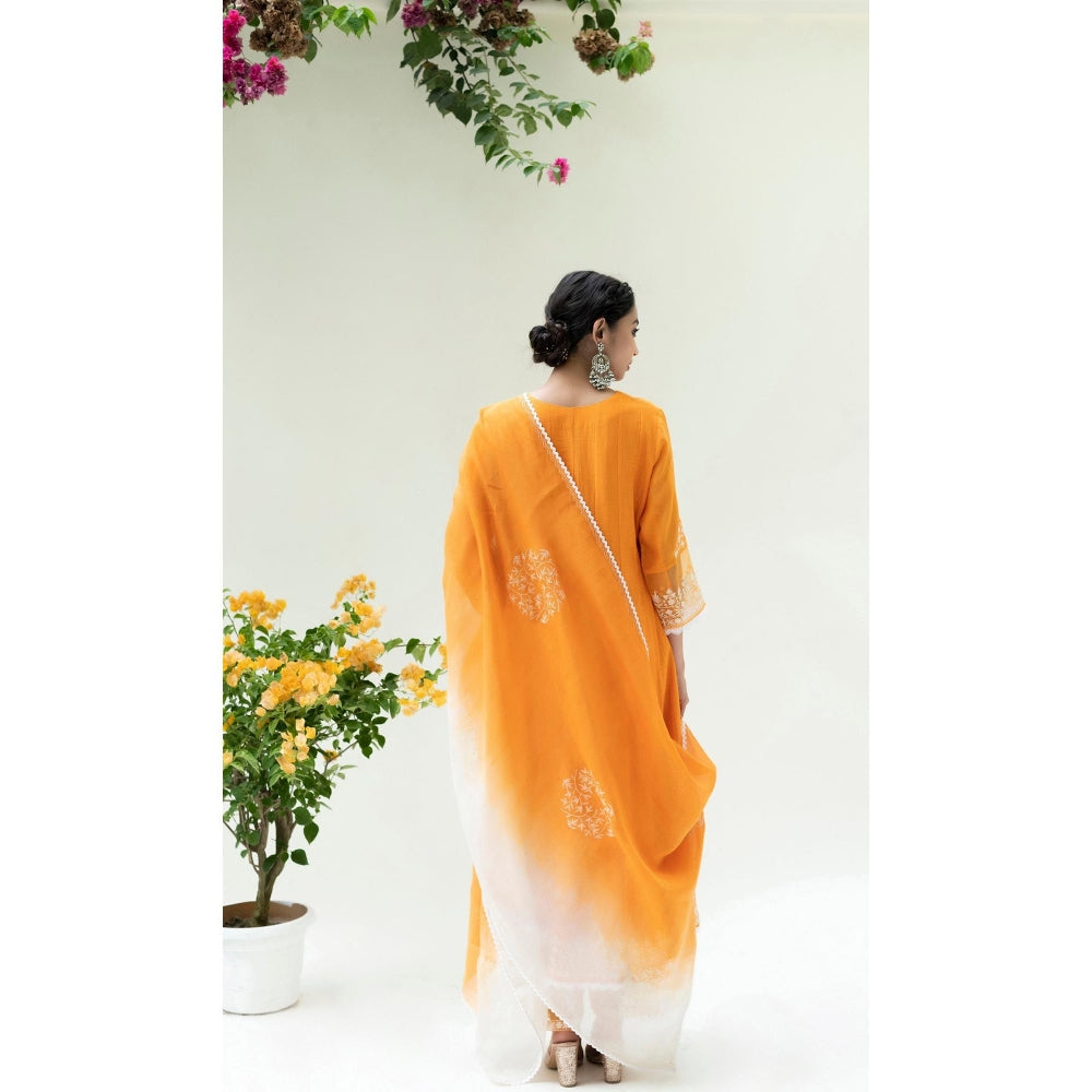 AM by Anita Mittal Orange Parchhai Anarkali Kurta with Pant and Dupatta