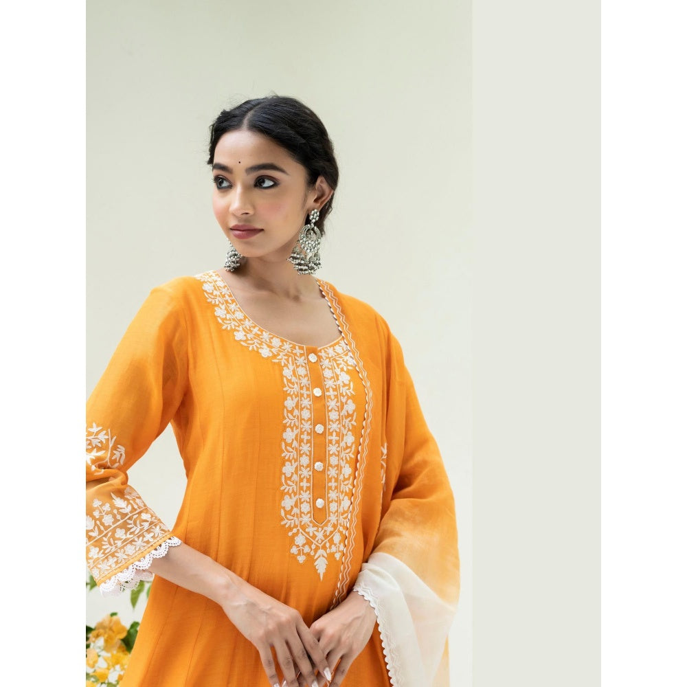 AM by Anita Mittal Orange Parchhai Anarkali Kurta with Pant and Dupatta