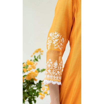 AM by Anita Mittal Orange Parchhai Anarkali Kurta with Pant and Dupatta