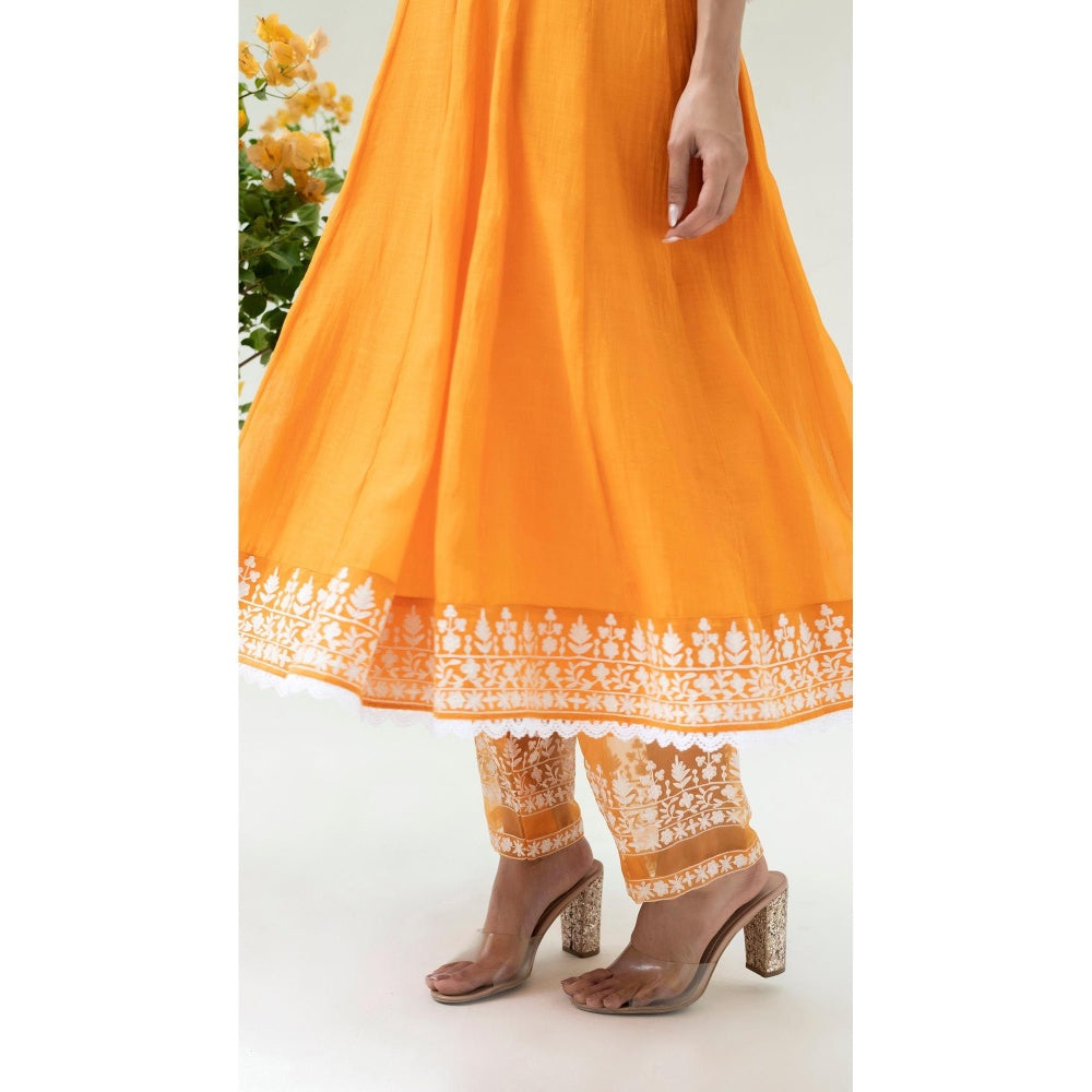 AM by Anita Mittal Orange Parchhai Anarkali Kurta with Pant and Dupatta