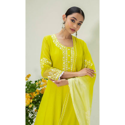 AM by Anita Mittal Green Parchhai Anarkali Kurta with Pant and Dupatta