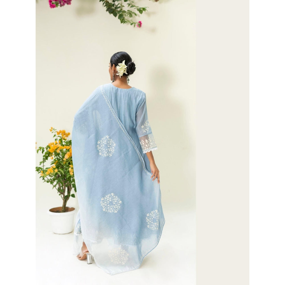 AM by Anita Mittal Blue Parchhai Anarkali Kurta with Pant and Dupatta