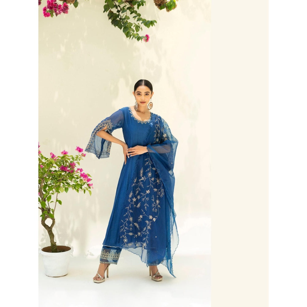 AM by Anita Mittal Blue Dastak Anarkali Kurta with Pant and Dupatta