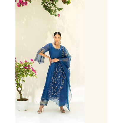 AM by Anita Mittal Blue Dastak Anarkali Kurta with Pant and Dupatta